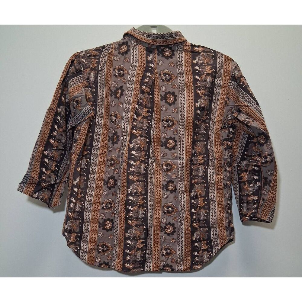 Vintage baltman fifth ave womens small batik rust brown art shirt top viscose - Picture 6 of 9